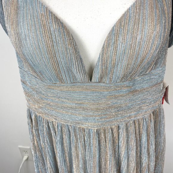 Mac Duggal Grecian Cold Shoulder Backless Gown In Golden Blue 26362 Size 14 New - Picture 5 of 16